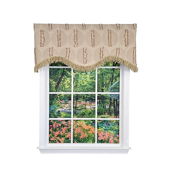 RLF Home Shaggy Trimmed Cornice Window Valance 100% Cotton Lined Rod Pocket 50" x 17" Beige