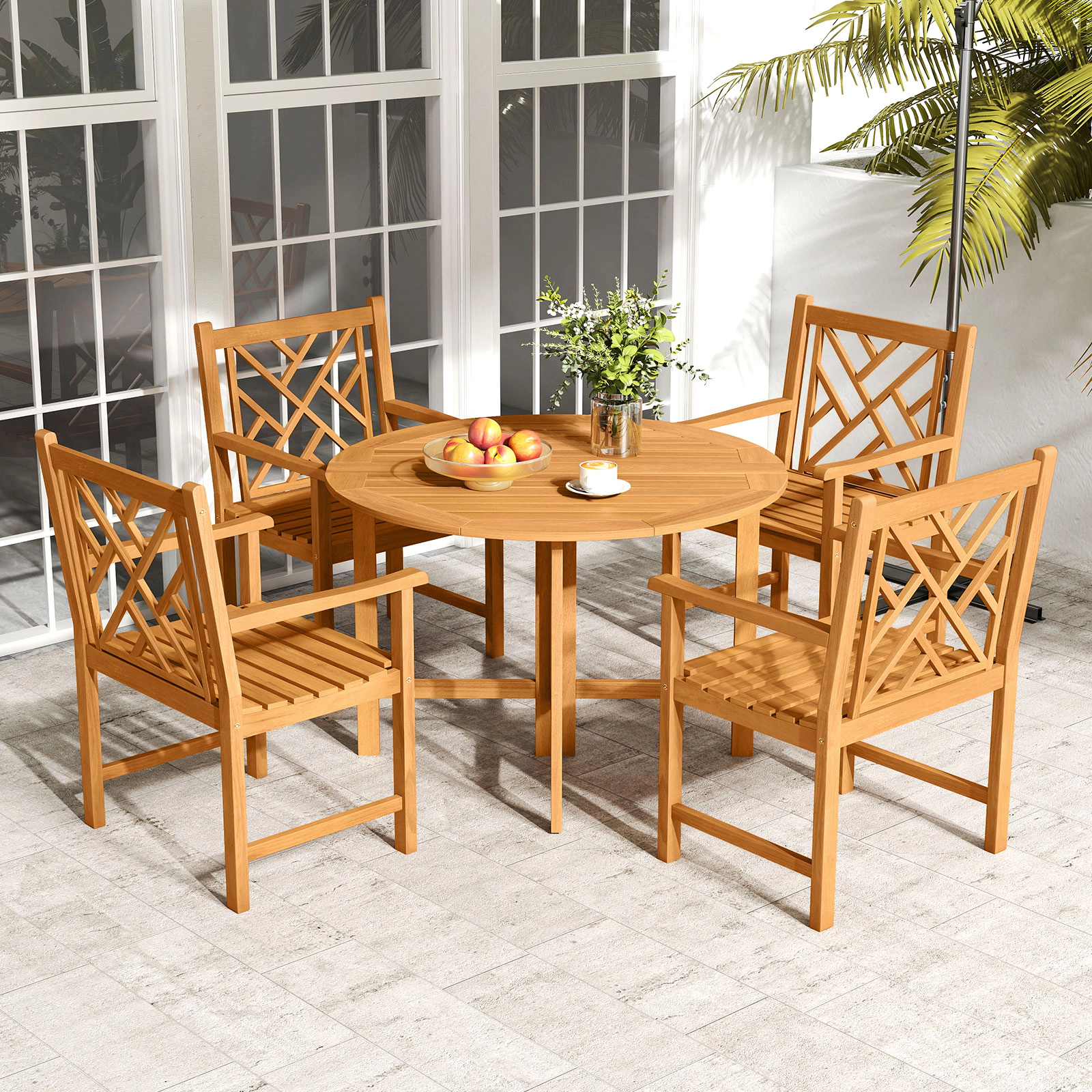 LJG Set of 2 Outdoor Dining Chairs Acacia Wood with Cross-Pattern Backrest