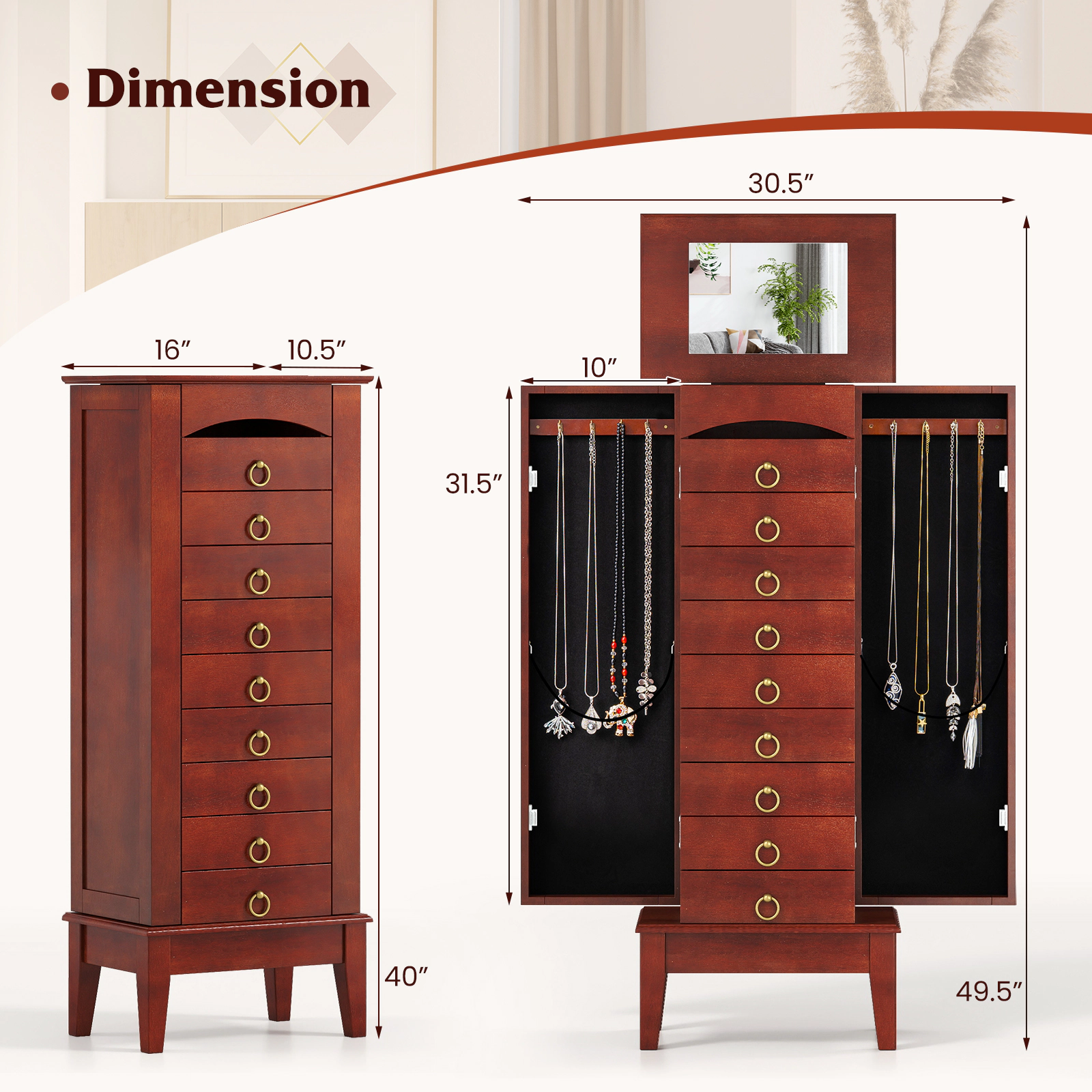 Hivvago Large Capacity Jewelry Storage Cabinet with 9 Drawers