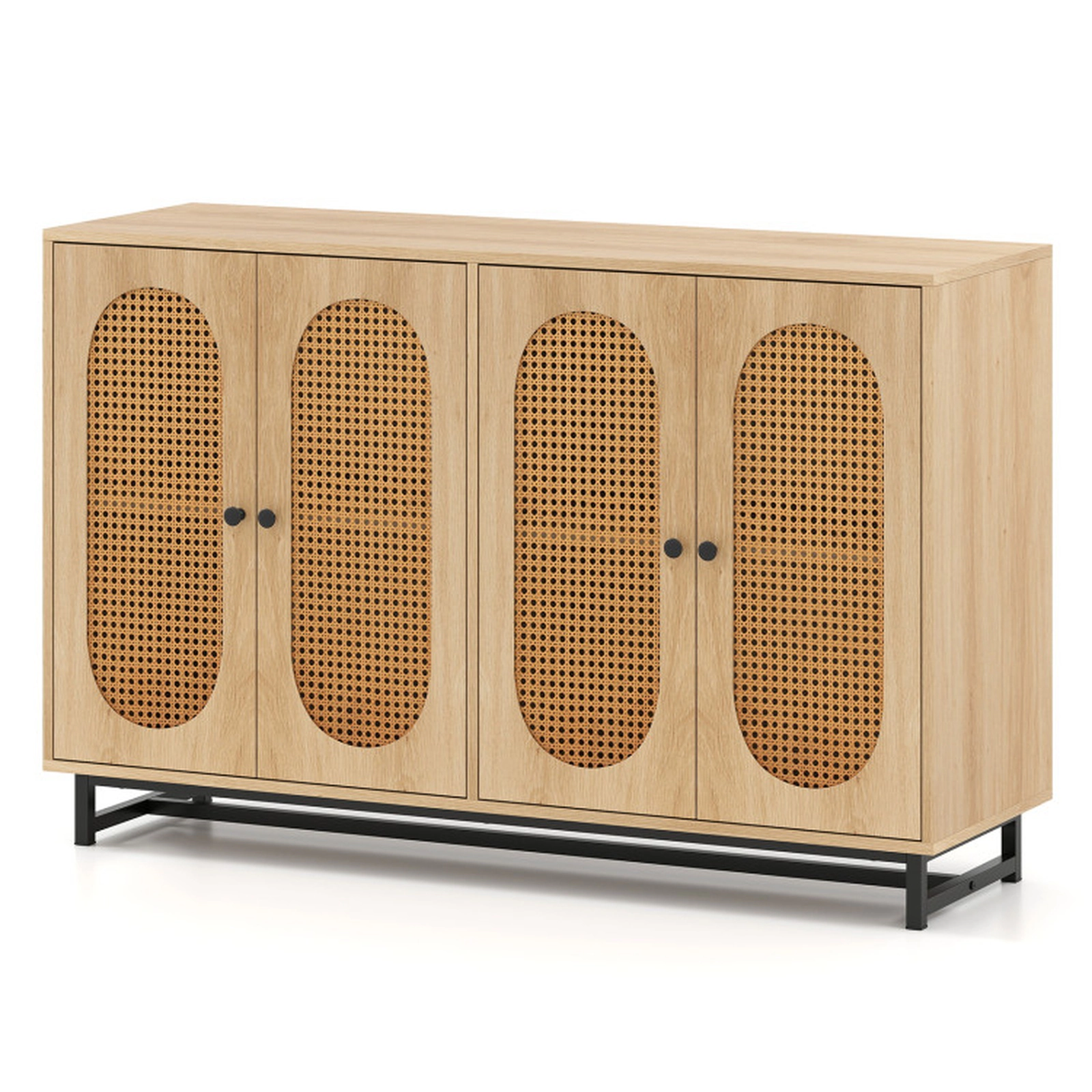 SUGIFT 4 PE Rattan Doors 2 Compartments Buffet Sideboard Cabinet 50-in x 16-in x 32-in 242-lb Capacity Natural