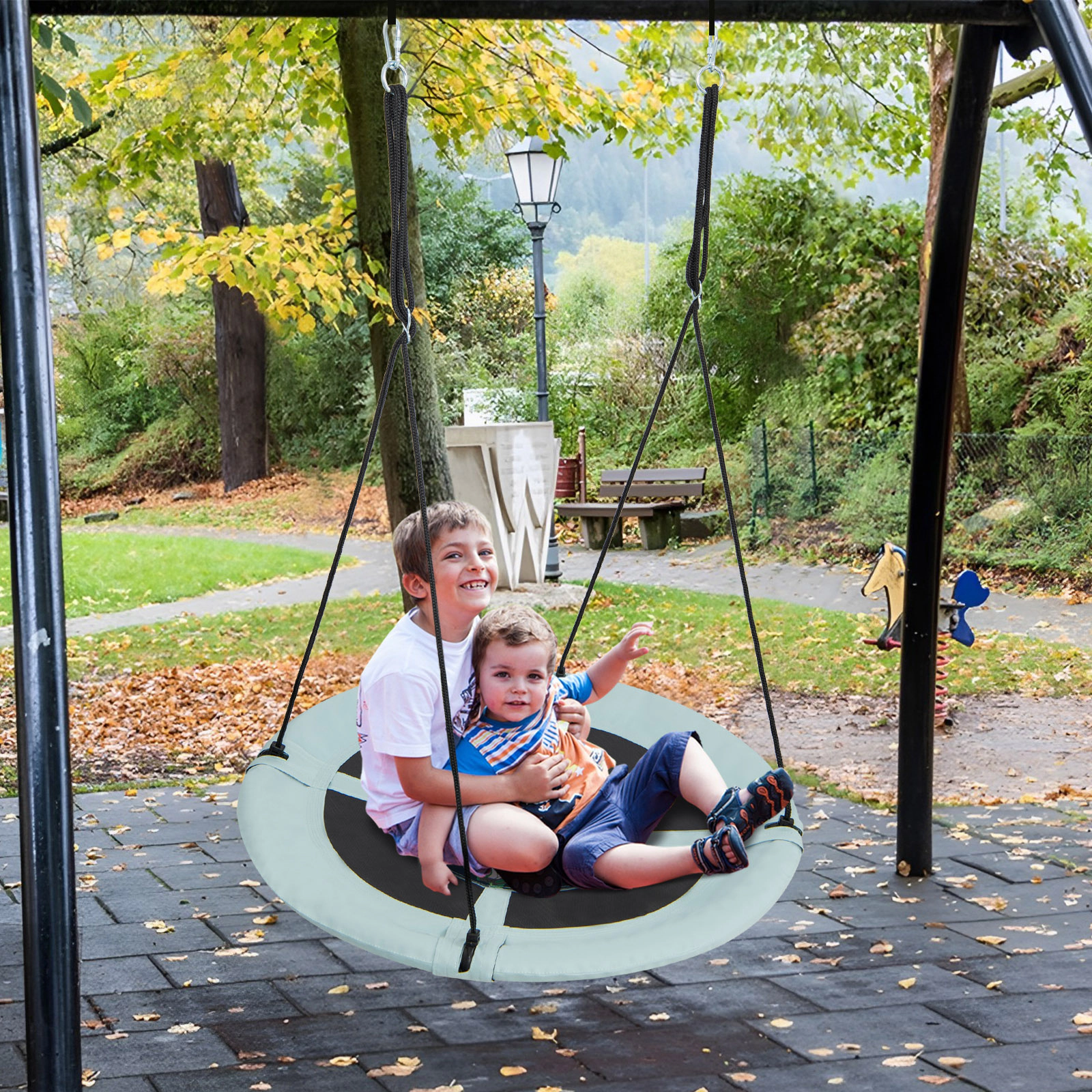SUGIFT 220-lb 40-in Saucer Tree Swing with Adjustable Ropes 3 Hanging Options and Rust-Proof Galvanized Pipe