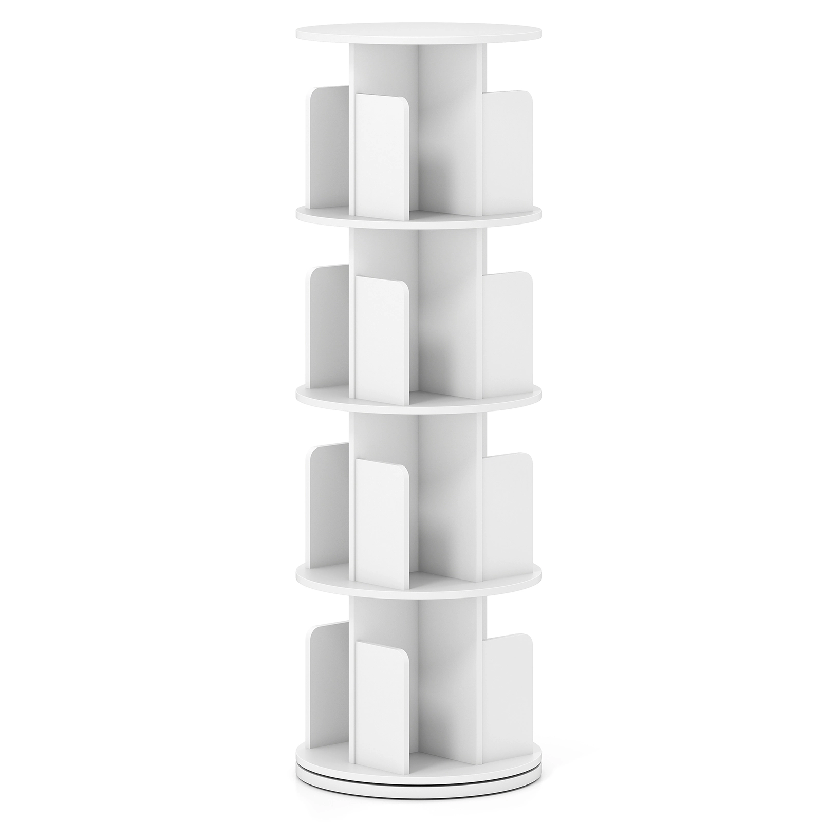 SUGIFT 4-Tier Rotating Bookshelf 50.5-in Tall 190-lb Capacity 360° Display Rack Dividers & Anti-falling Baffles White