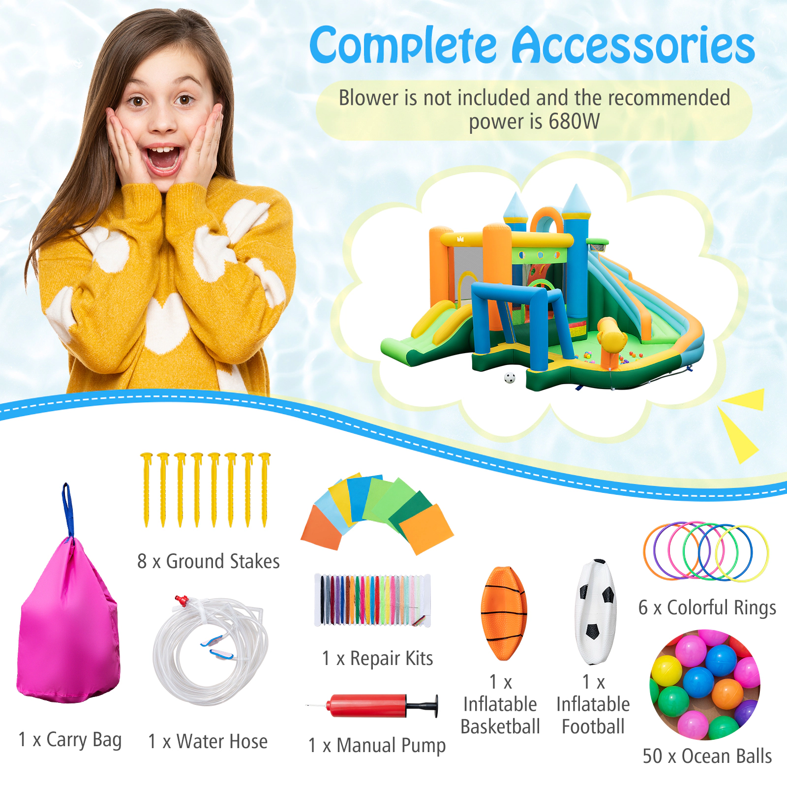 SUGIFT Inflatable Bounce House with 147-in Dual Water Slides and Splash Pool for Backyard Play