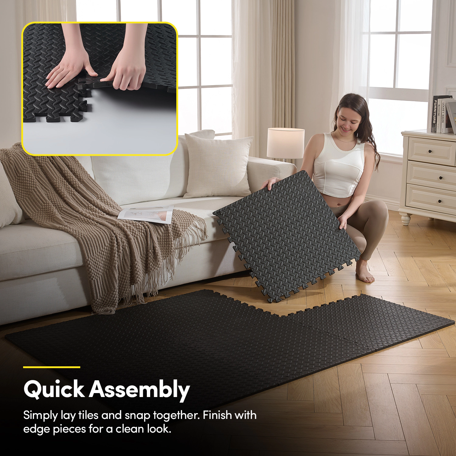 Sweet Home Collection EVA Foam Floor Tiles, 24 Sq. Ft. Interlocking Puzzle Mats, 6-Pack