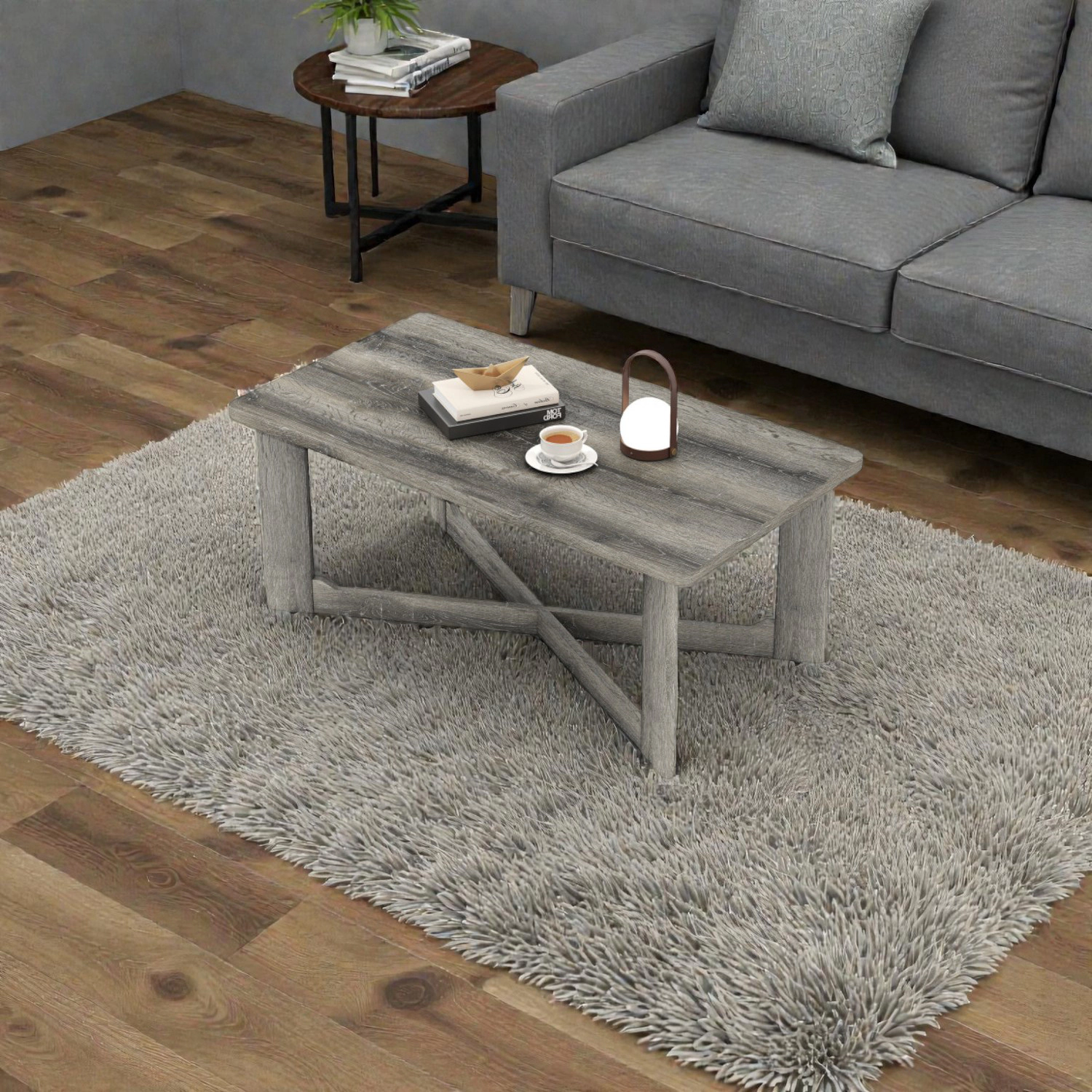 Hivvago Rubberwood Coffee Table with Rectangular Top and X-Shape Legs