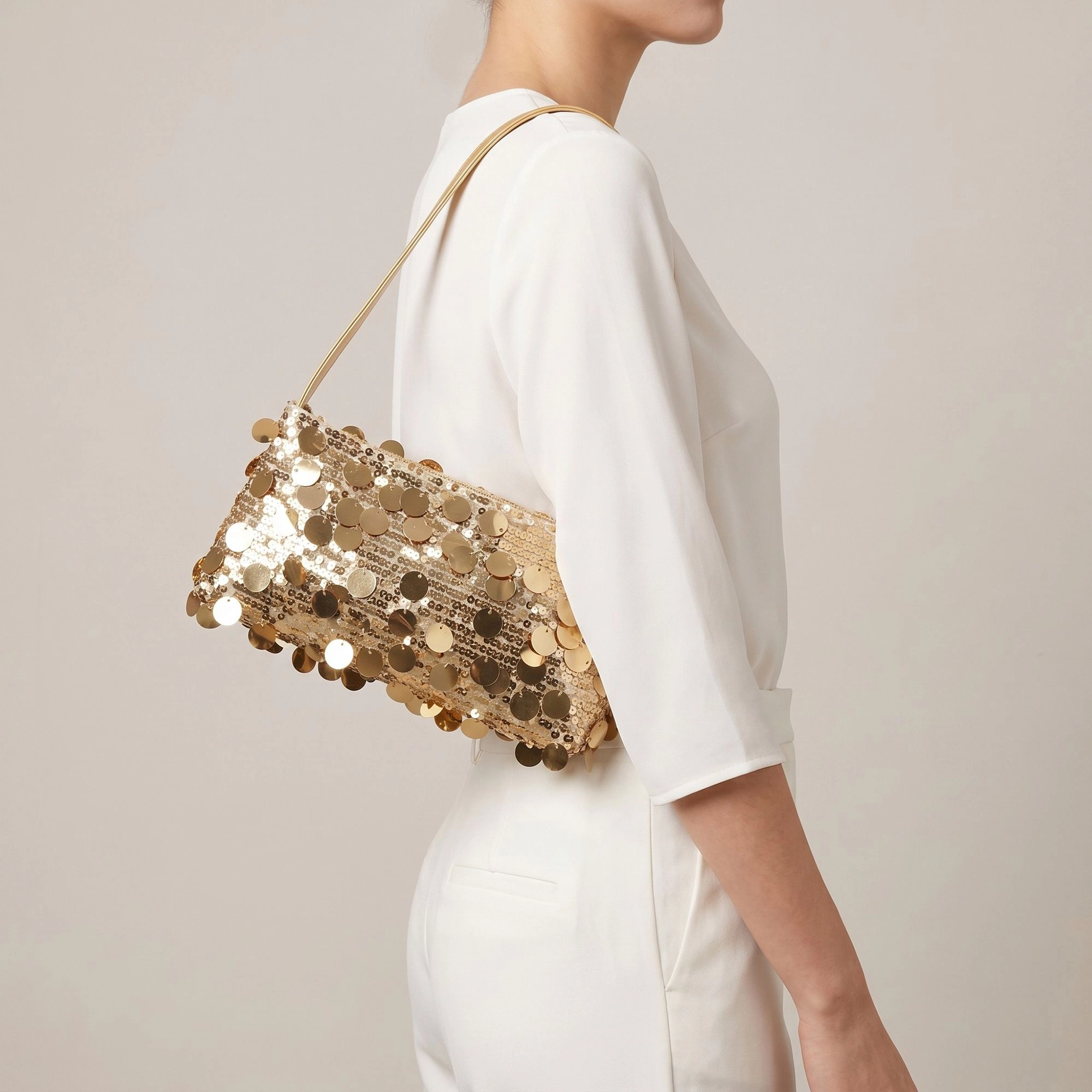 Alilang Women's Sequin Baguette Shoulder Bag with Oversized Paillette Details Slim Strap