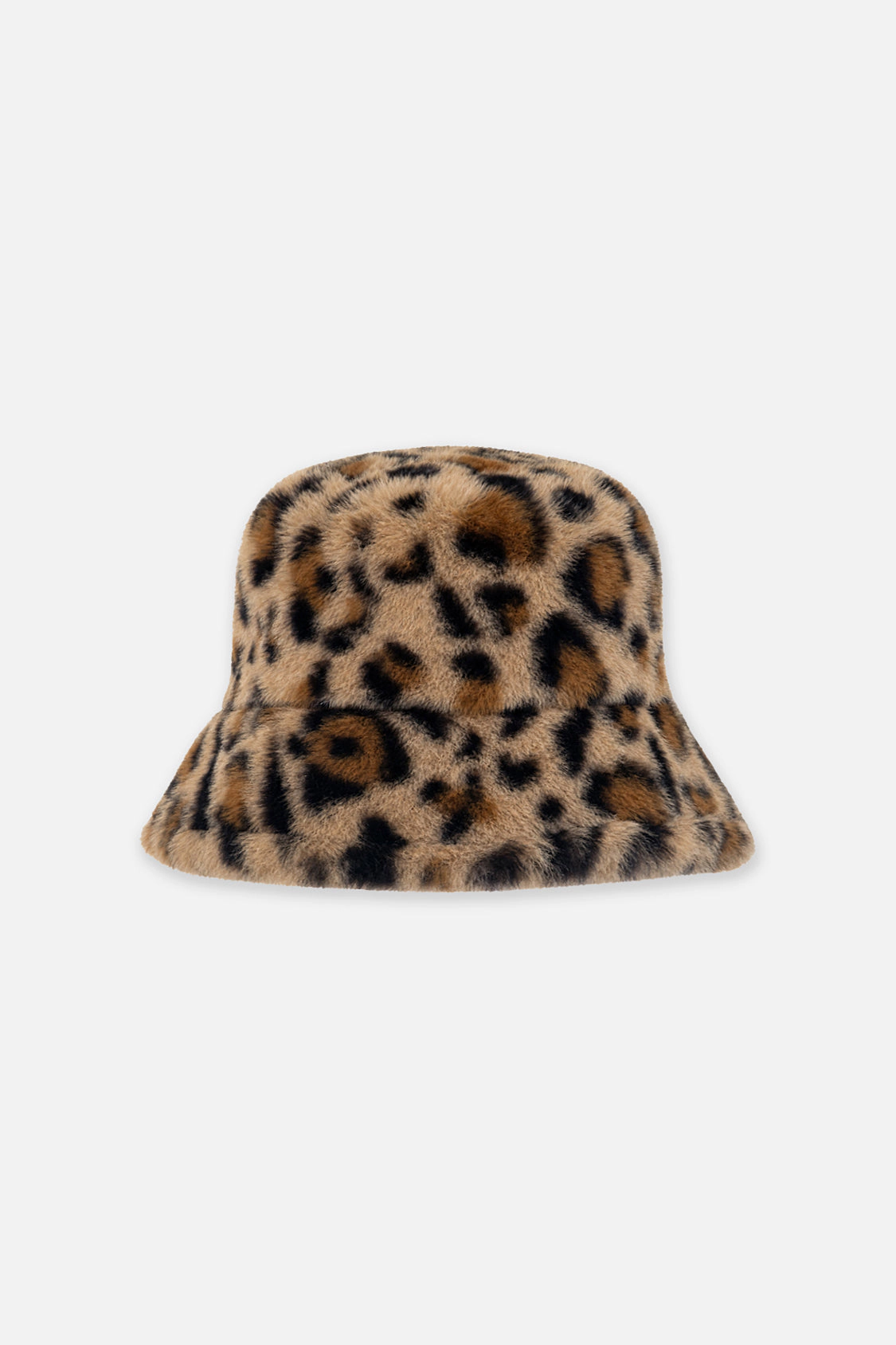 Deux par Girls Faux Fur Leopard Print Wide Brim Bucket Hat