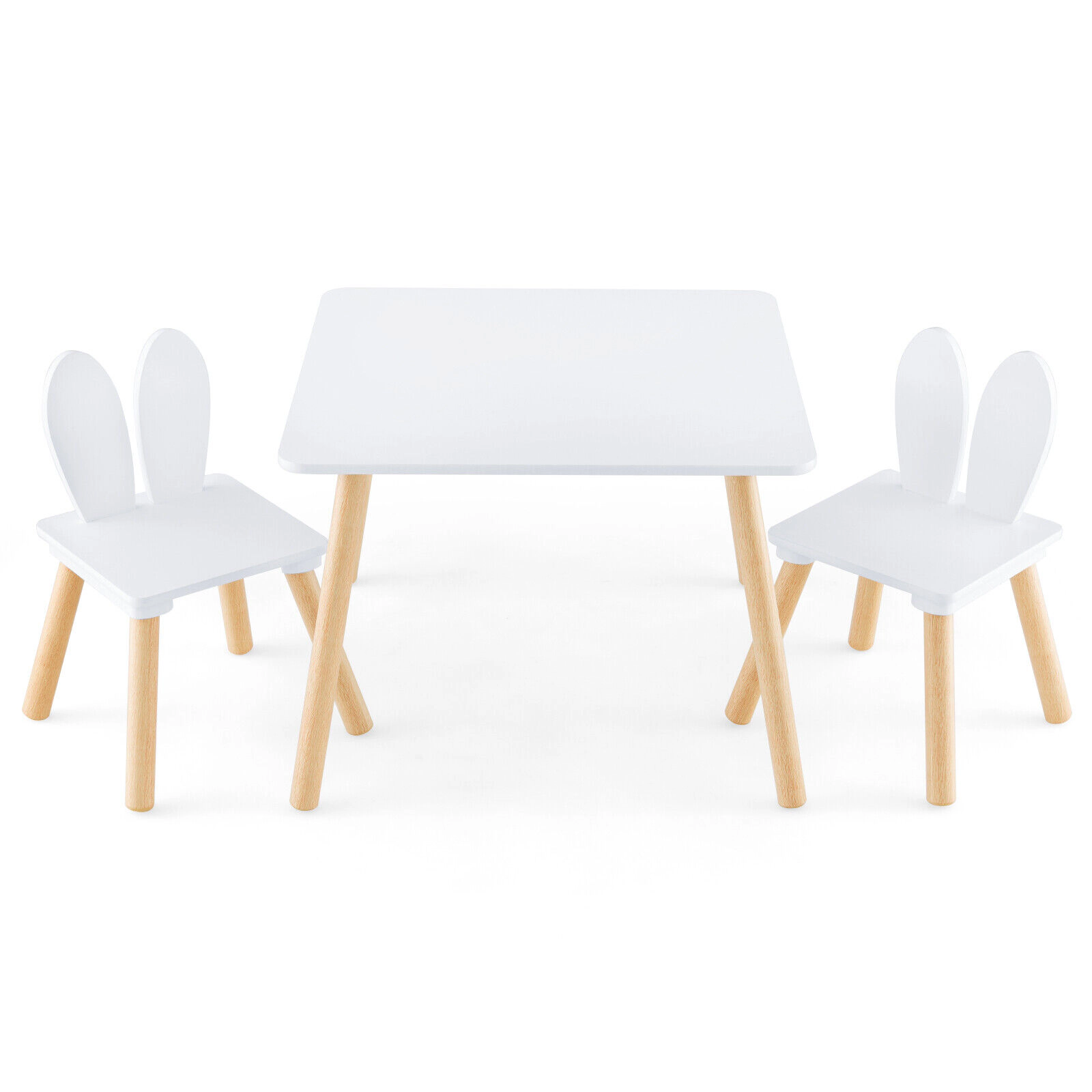 SUGIFT White Bunny Ear Backrests for Arts Crafts and Snacks 3-Piece Kids Table and Chairs Set
