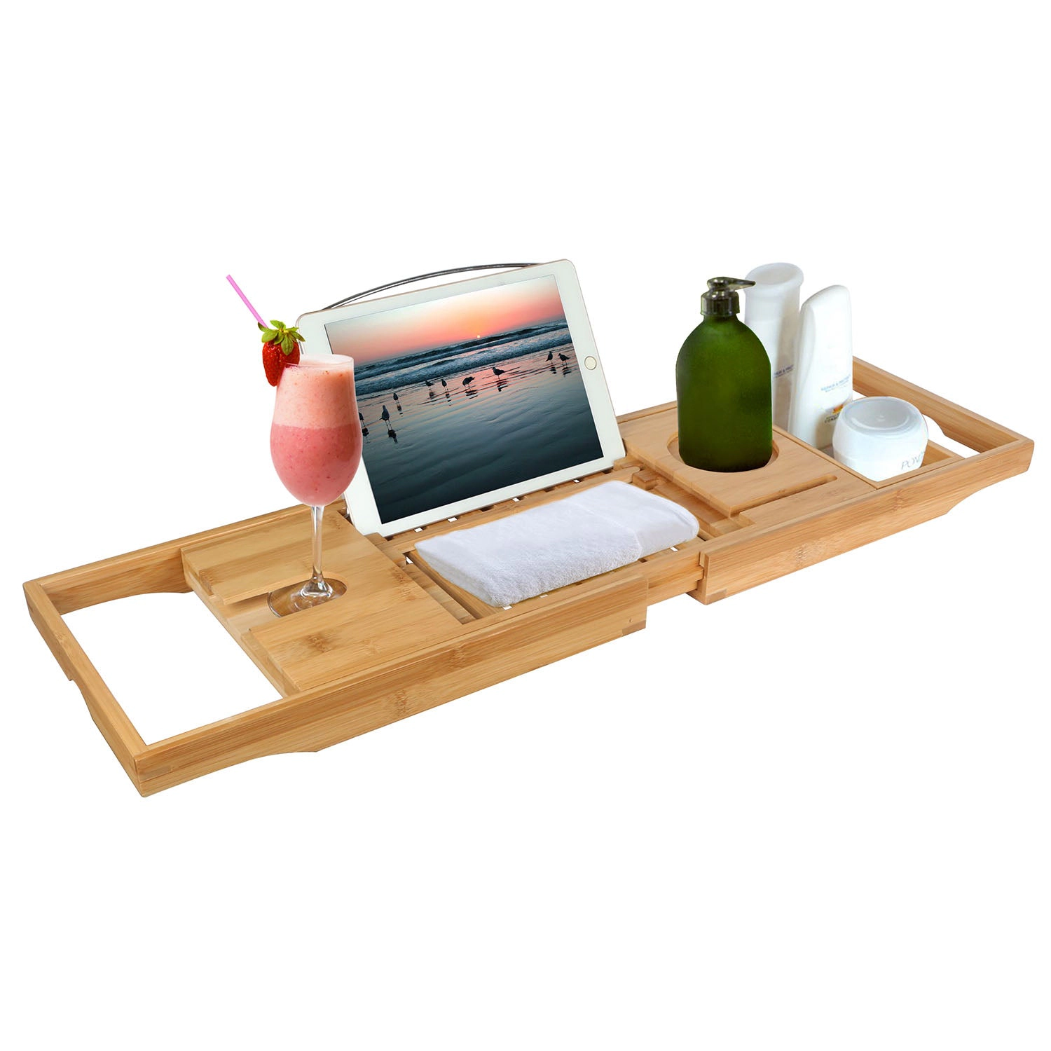 GBruno Bamboo Extendable Bathtub Caddy Tray