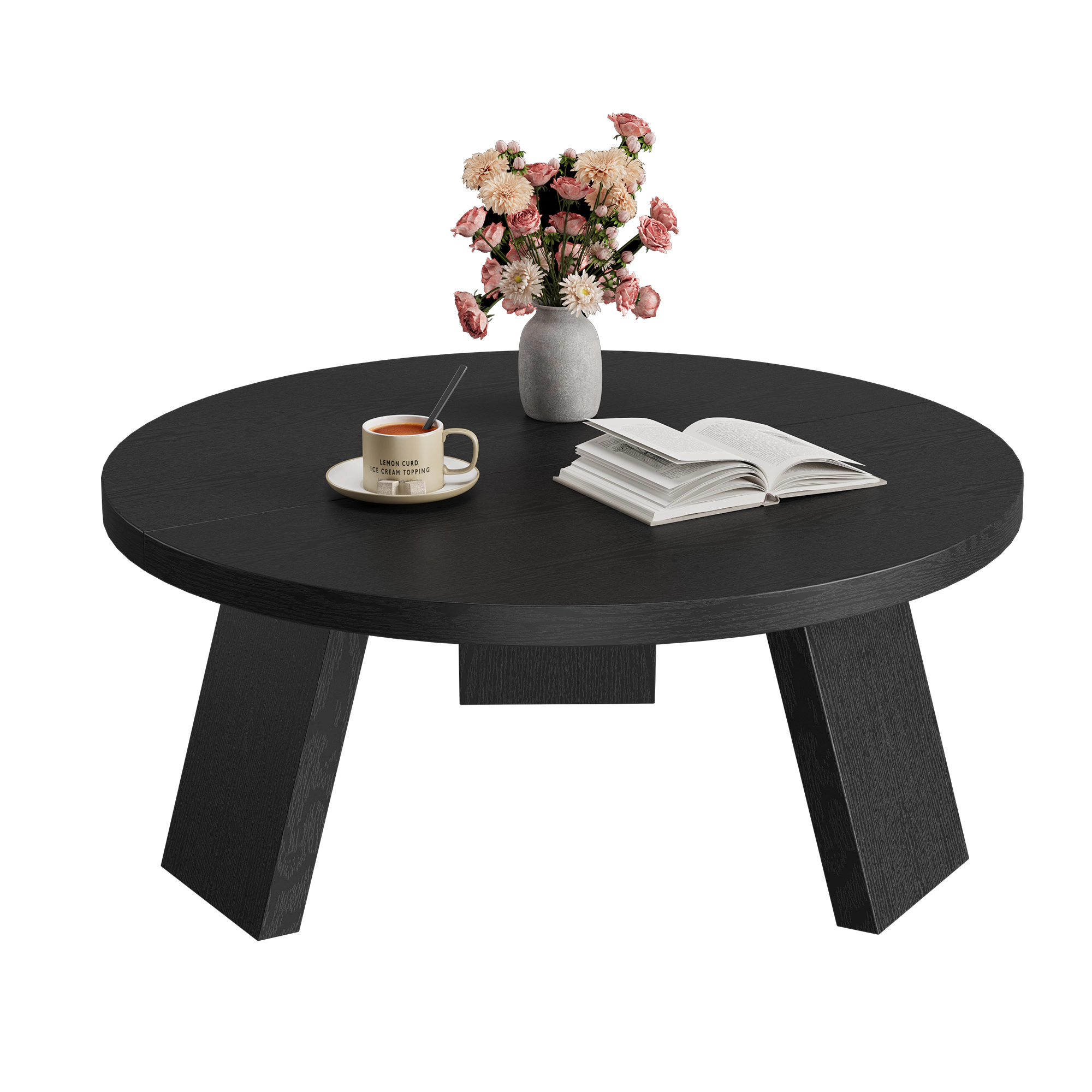 BebreezChic 33.5" Modern Round Coffee Table for Living Room, Light Oak Wood Circle Center Small Spaces
