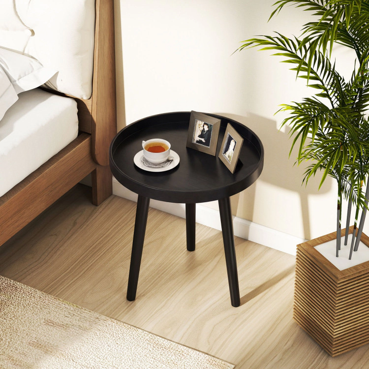 Hivvago Mid Century Modern Round Side Sofa Coffee Table With Wooden Tray
