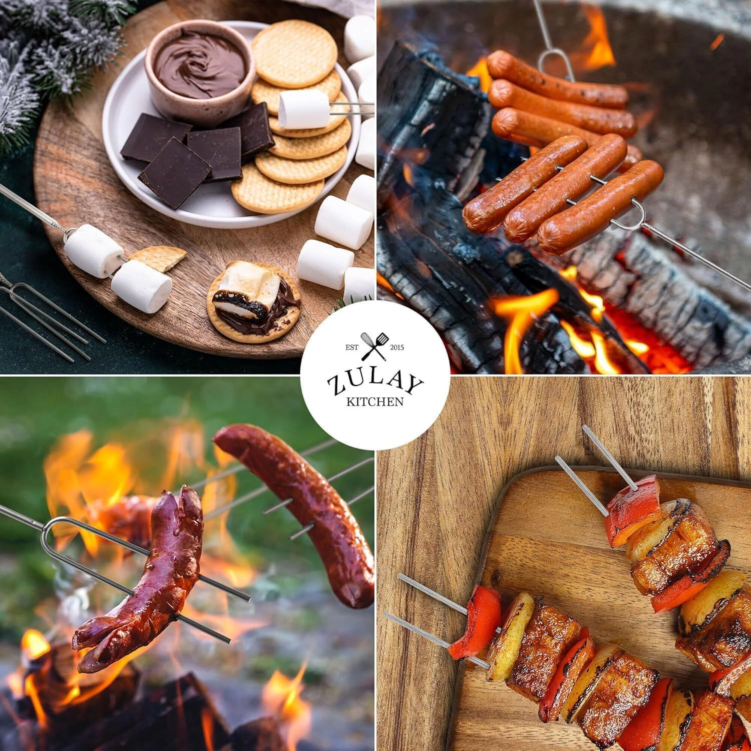 Zulay Kitchen Sturdy Marshmallow Sticks for Fire Pit - Great Smores Sticks Smores Kit for Fire Pit