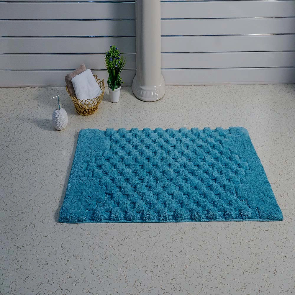 Knightsbridge Luxurious Block Pattern High Quality Year Round Cotton With Non Skid Back Bath Rug