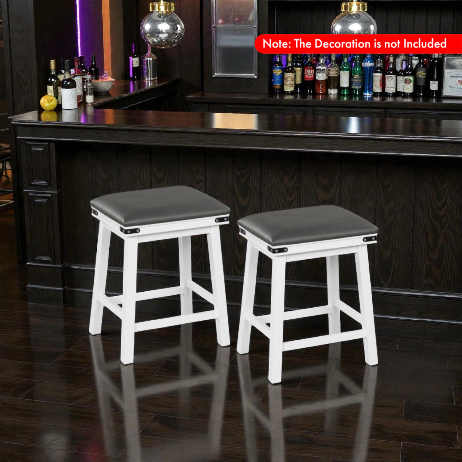 Hivvago Set of 2 Acacia Wood Dining Bar Stools