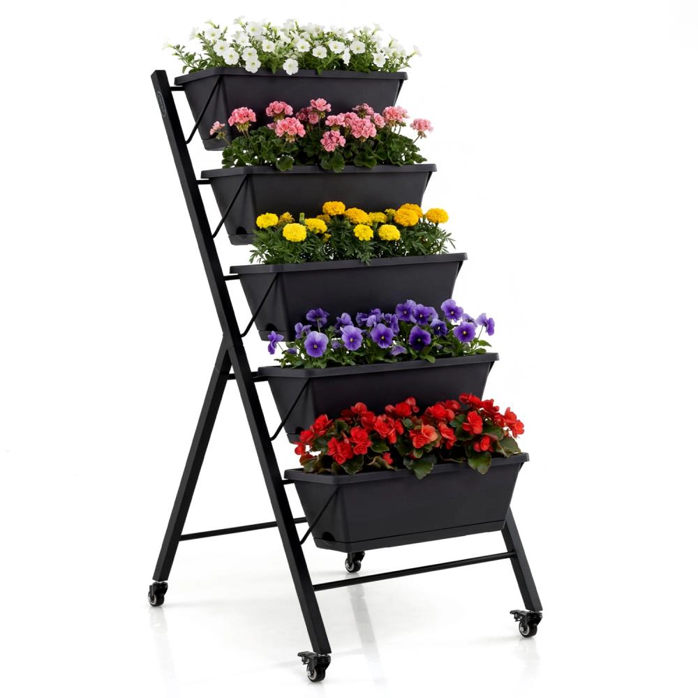 Hivvago 5-Tier Vertical Raised Garden Bed with Wheels for Backyard
