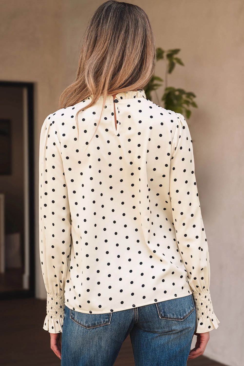 Threaded Pear Women's Catalina Polka Dot Lantern Sleeve Blouse