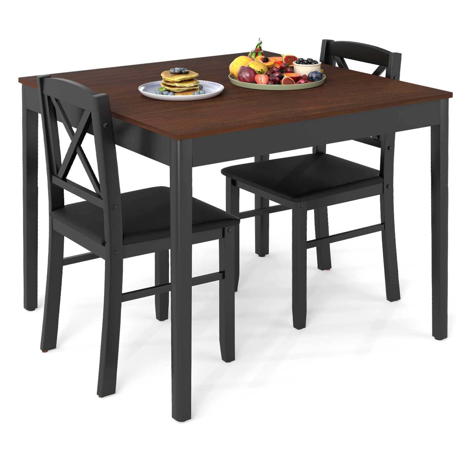 LJG 3-Piece Dining Table Set Wooden Square Kitchen for 2 People