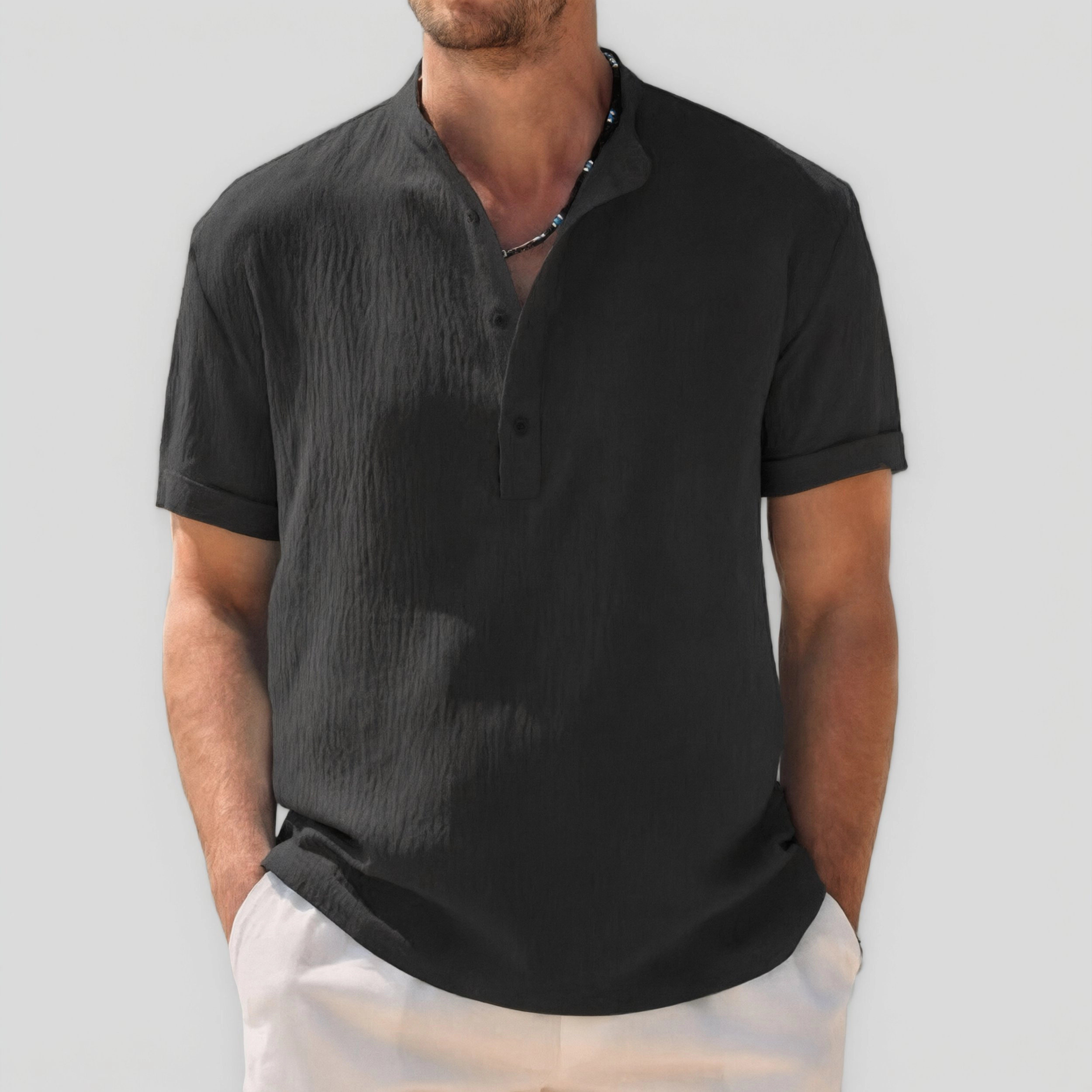 COOFANDY Mens Casual Short Sleeve Henley Shirts  V Neck Button Textured Tops