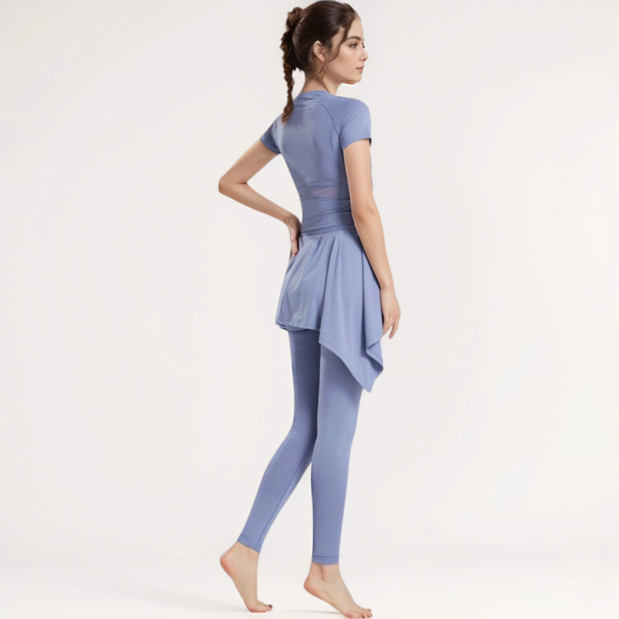 Anna-Kaci Active Women's Full-Length Leggings with Attached Tie-Front Skirt Overlay for and Casual Looks