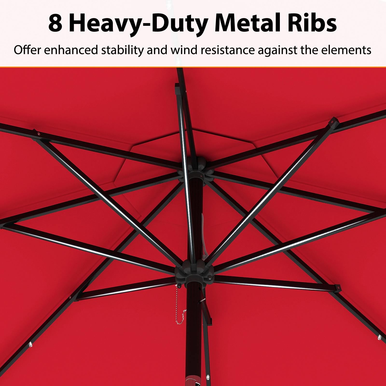 SUGIFT 10-ft Red Solar Patio Umbrella with 24 LED Lights Air Vent Crank Lift and 8 Wind-Resistant Metal Ribs