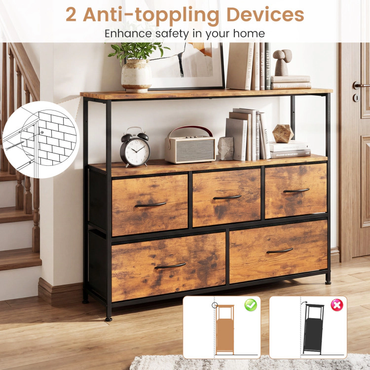 Hivvago Tv Stand Dresser For 45 Inch Tv 5 Fabric Drawer Entertainment Center