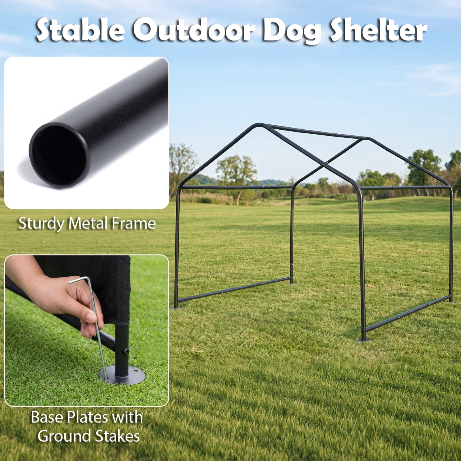 SUGIFT Outdoor Dog Shade Shelter Black with Waterproof Roof and Ground Stakes