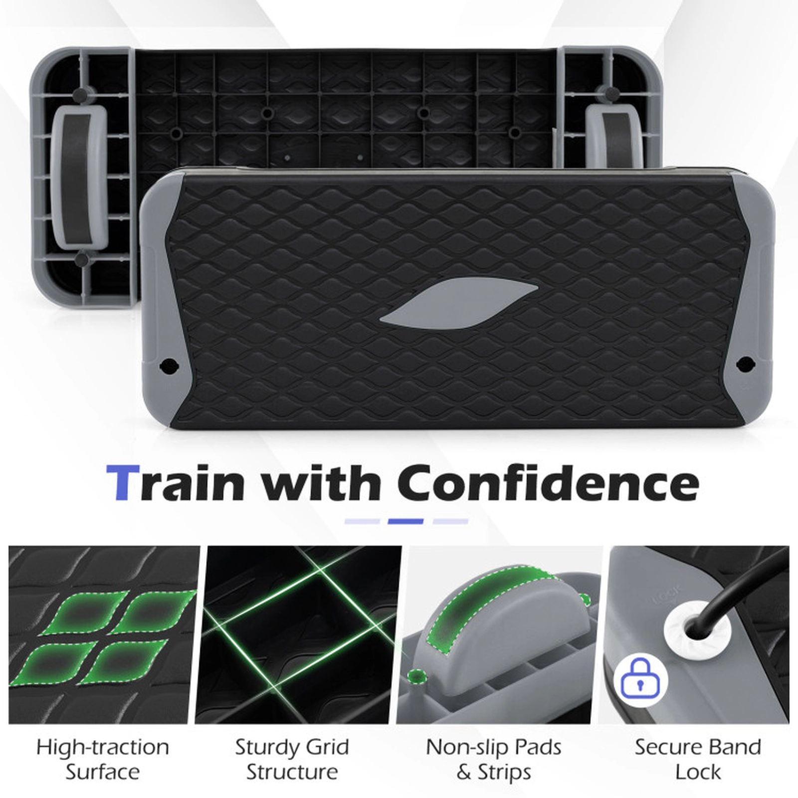 SUGIFT 3-in-1 Aerobic Step Platform Ab Trainer Set with Risers and Balance Trainers 660-lb Static 550-lb Dynamic