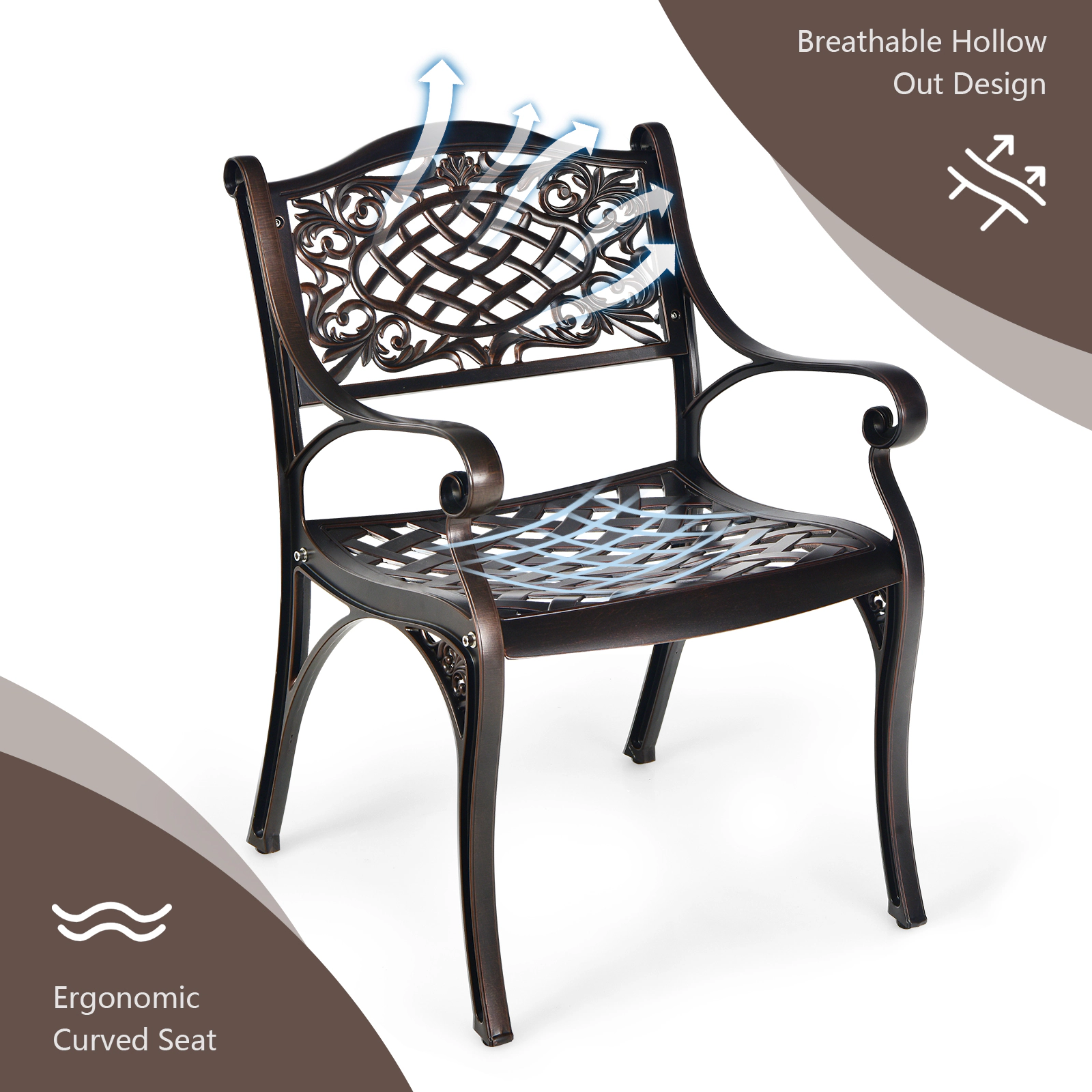 LJG 2-Piece Outdoor Cast Aluminum Chairs with Armrests and Curved Seats