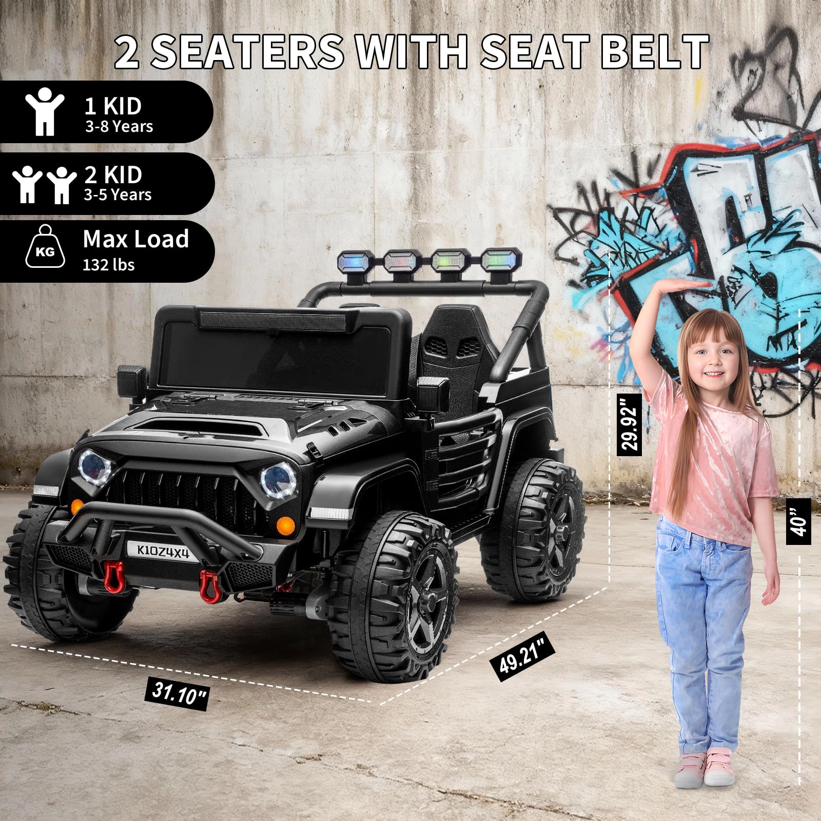 24V 2-Seater Kids Ride On Jeep, 4WD, Dual Motors Battery Powered Electric Vehicles, Remote Control
