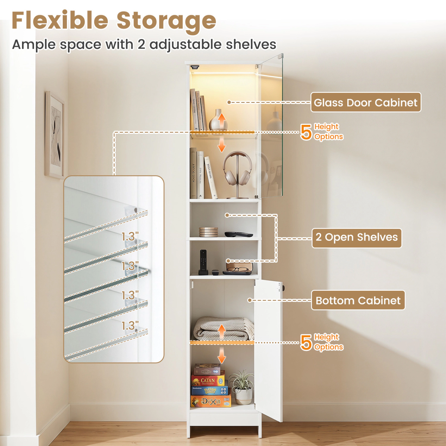 SlickBlue LED Bathroom Cabinet with Glass Door and Adjustable Shelves