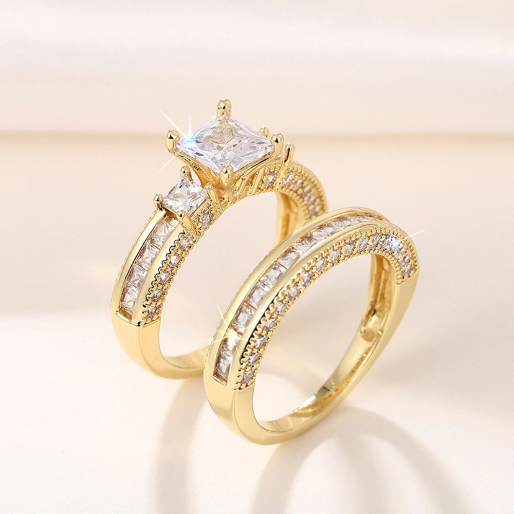 Princess Cut Cubic Zirconia 2‑Piece Bridal Ring Set Stackable Engagement Wedding Bands for Women