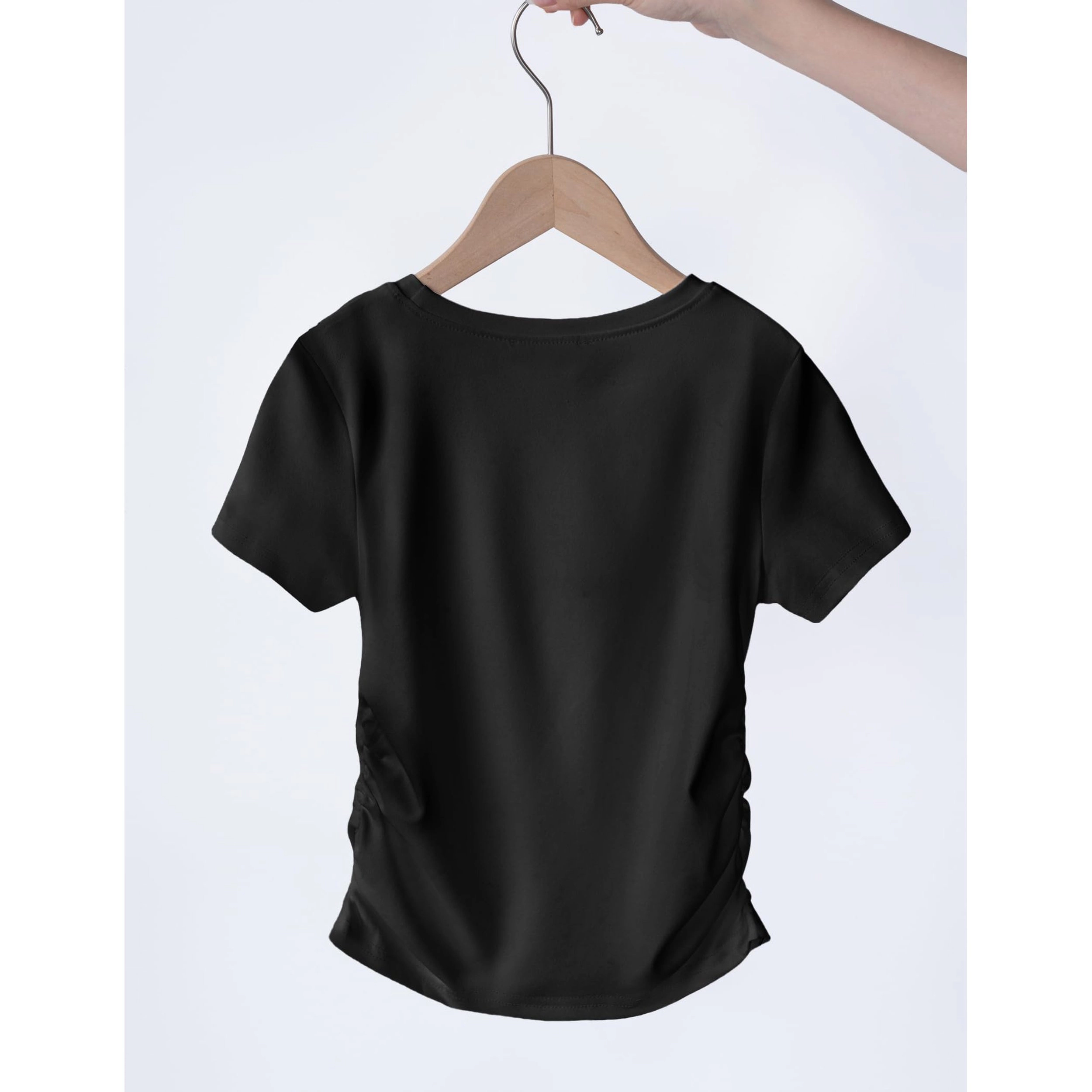 Arshiner Girl's Short Sleeve Side Ruched Round Neck Casual T-shirt