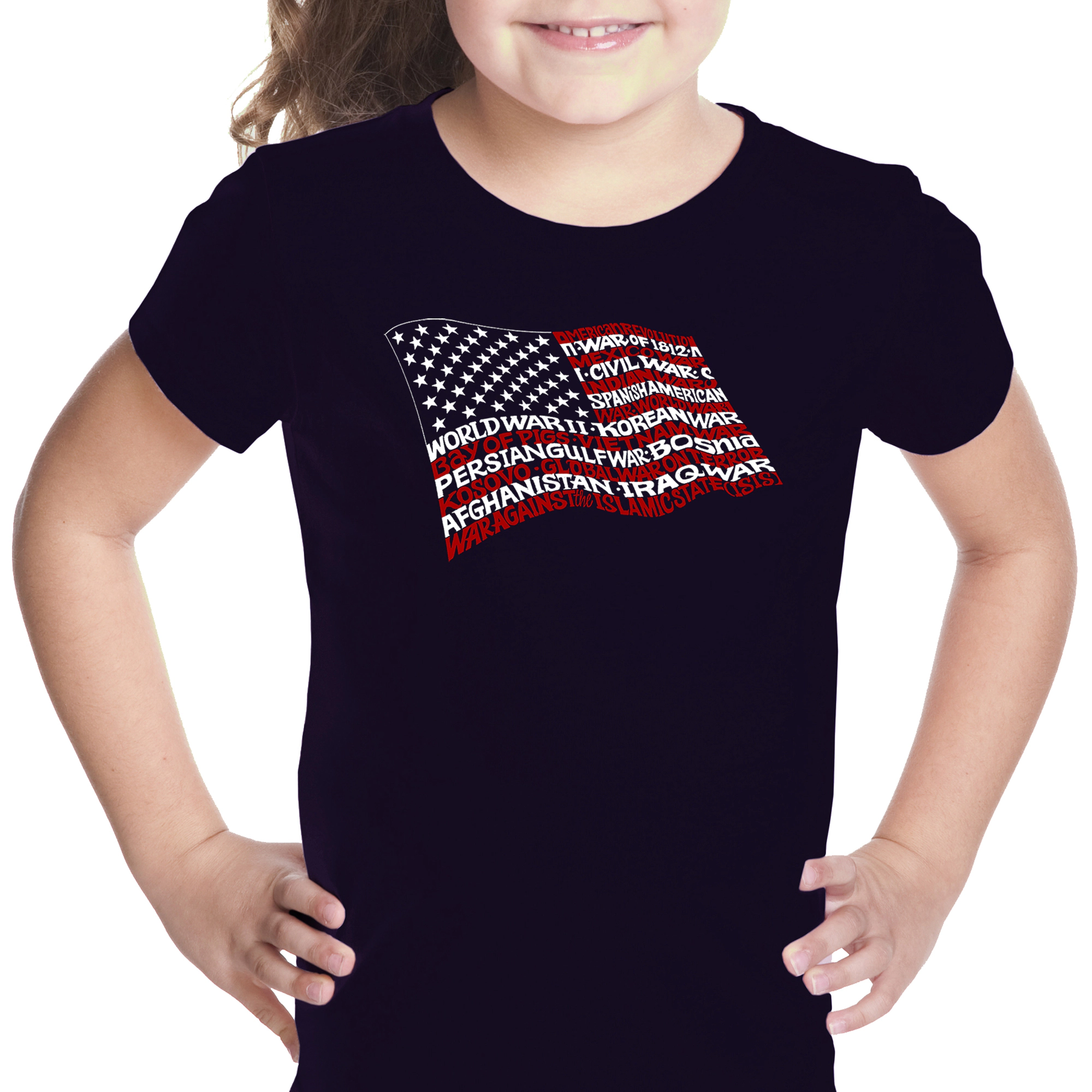 LA Pop Art Girls Word T-Shirt - American Wars Tribute Flag