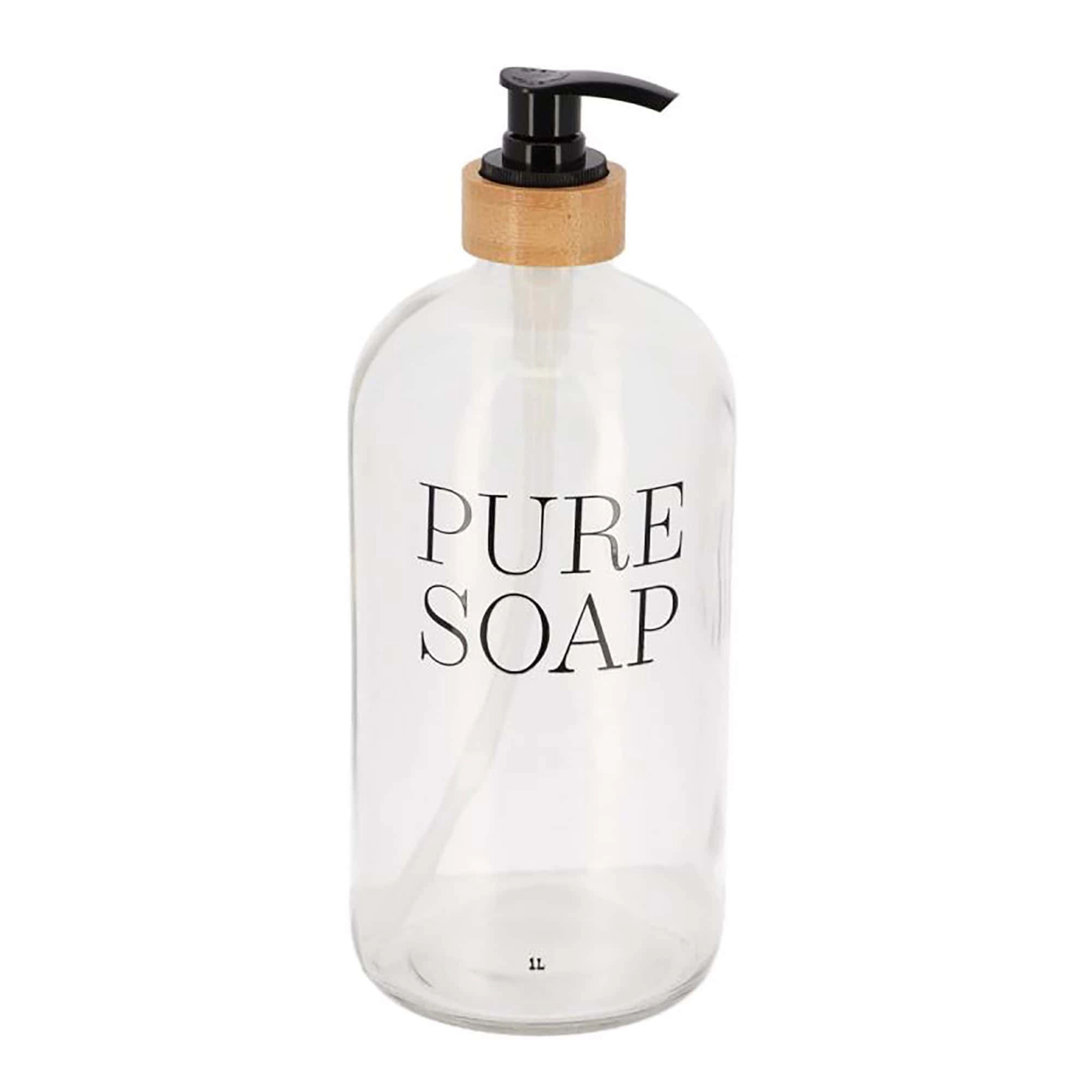 Evideco French Home Goods 34 fl oz Clear Glass Soap Dispenser with Bamboo Collar