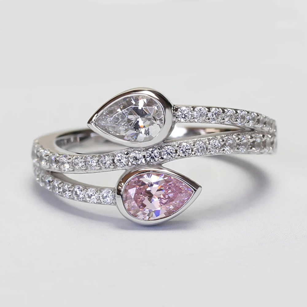 Elegant Dual Teardrop Infinity Ring with Dazzling Stones