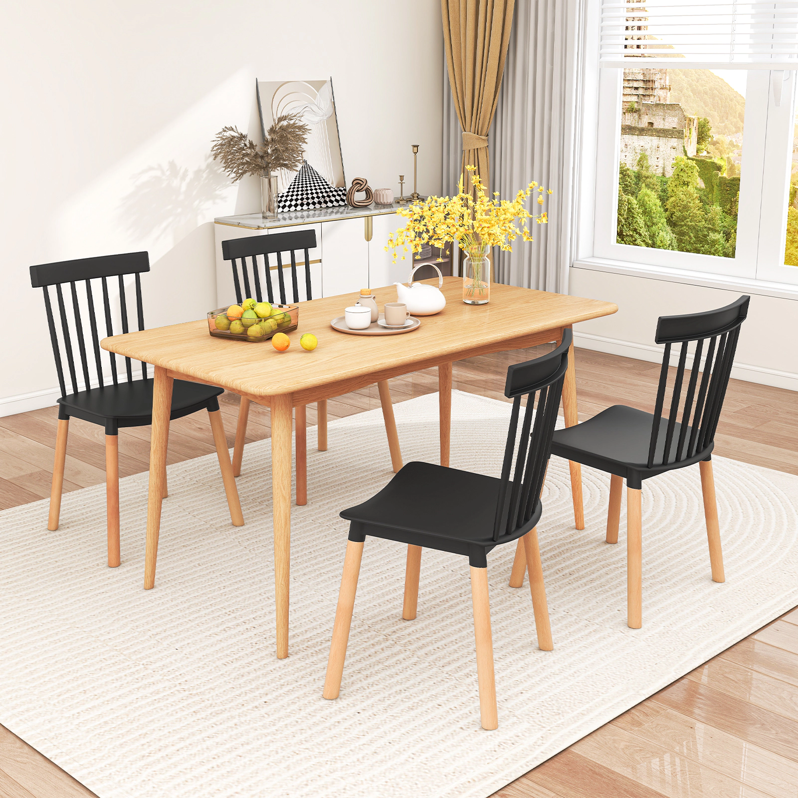 LJG Set of 4 Windsor Dining Chairs with Spindle Backs and Curved Seats