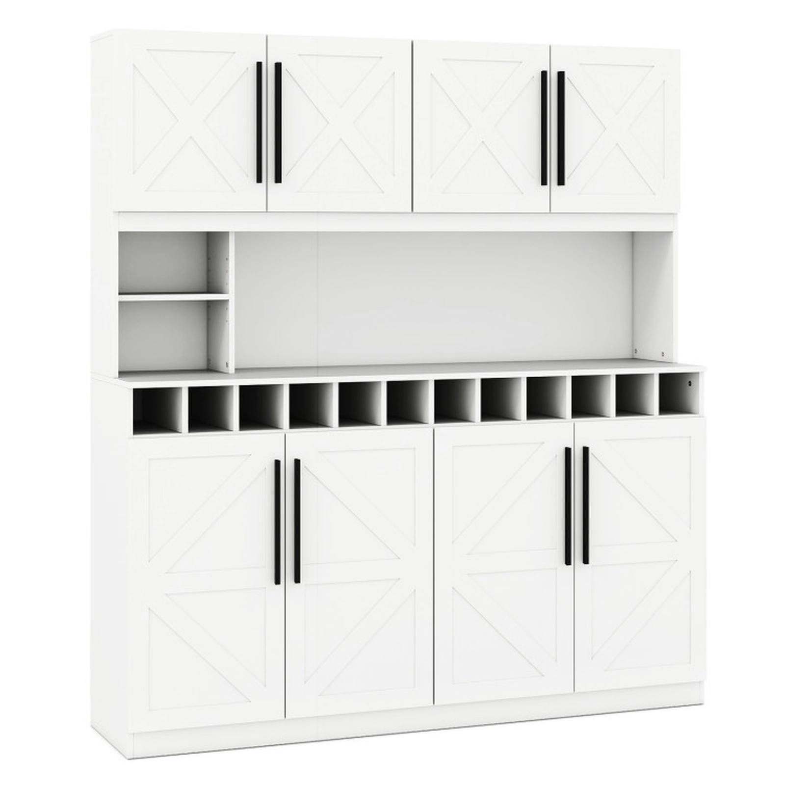 SUGIFT 70-in Farmhouse 4 Cabinets 2 Cubbies 12 Wine Slots Kitchen Pantry Cabinet 63-in x 16-in 330-lb Capacity White