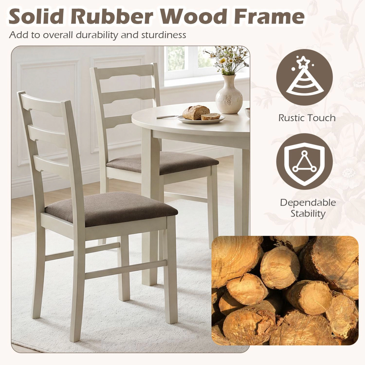 SlickBlue Farmhouse Dining Chairs with Linen Style Upholstered Seat