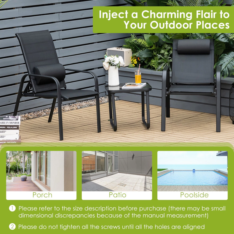 Hivvago 3 Pieces Patio Bistro Furniture Set With Adjustable Backrest