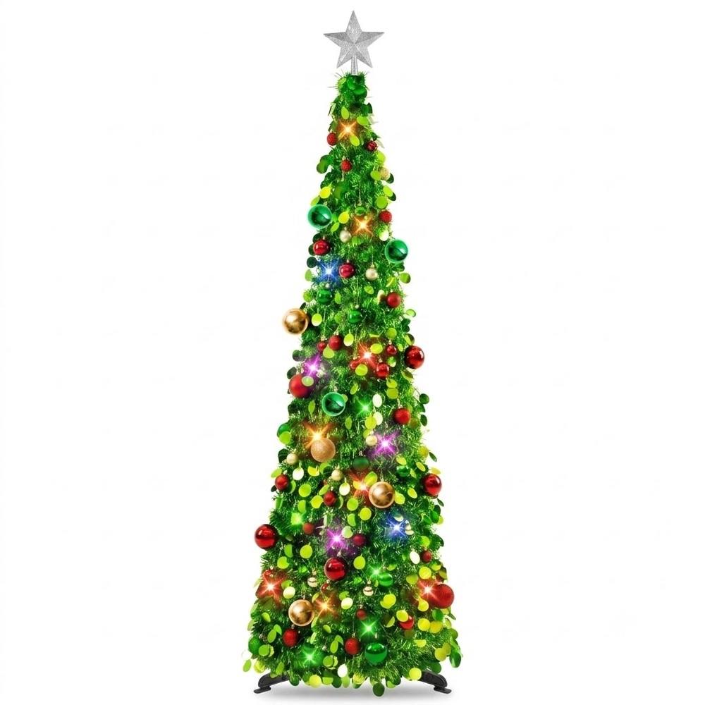 Novsight Trading Unisex Pop-Up Tinsel Christmas Tree with Lights 5 Ft