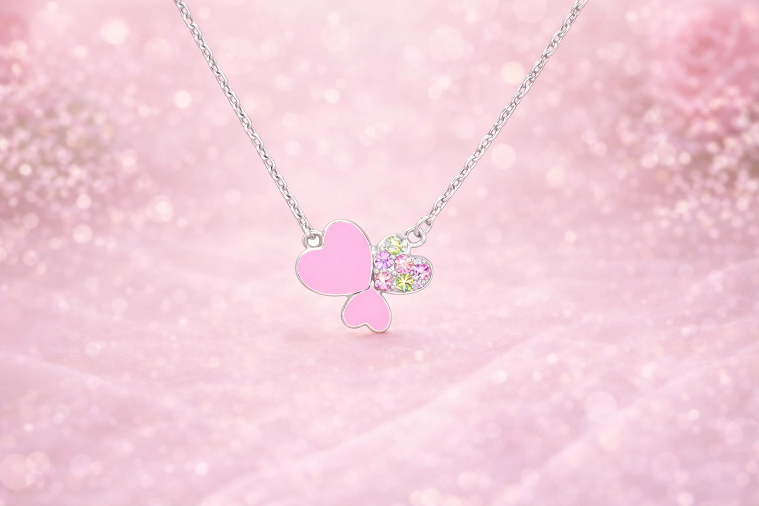 CHANTEUR Kids Heart Pendant Necklace - White Gold Tone, Adjustable 15" + 4" Extender