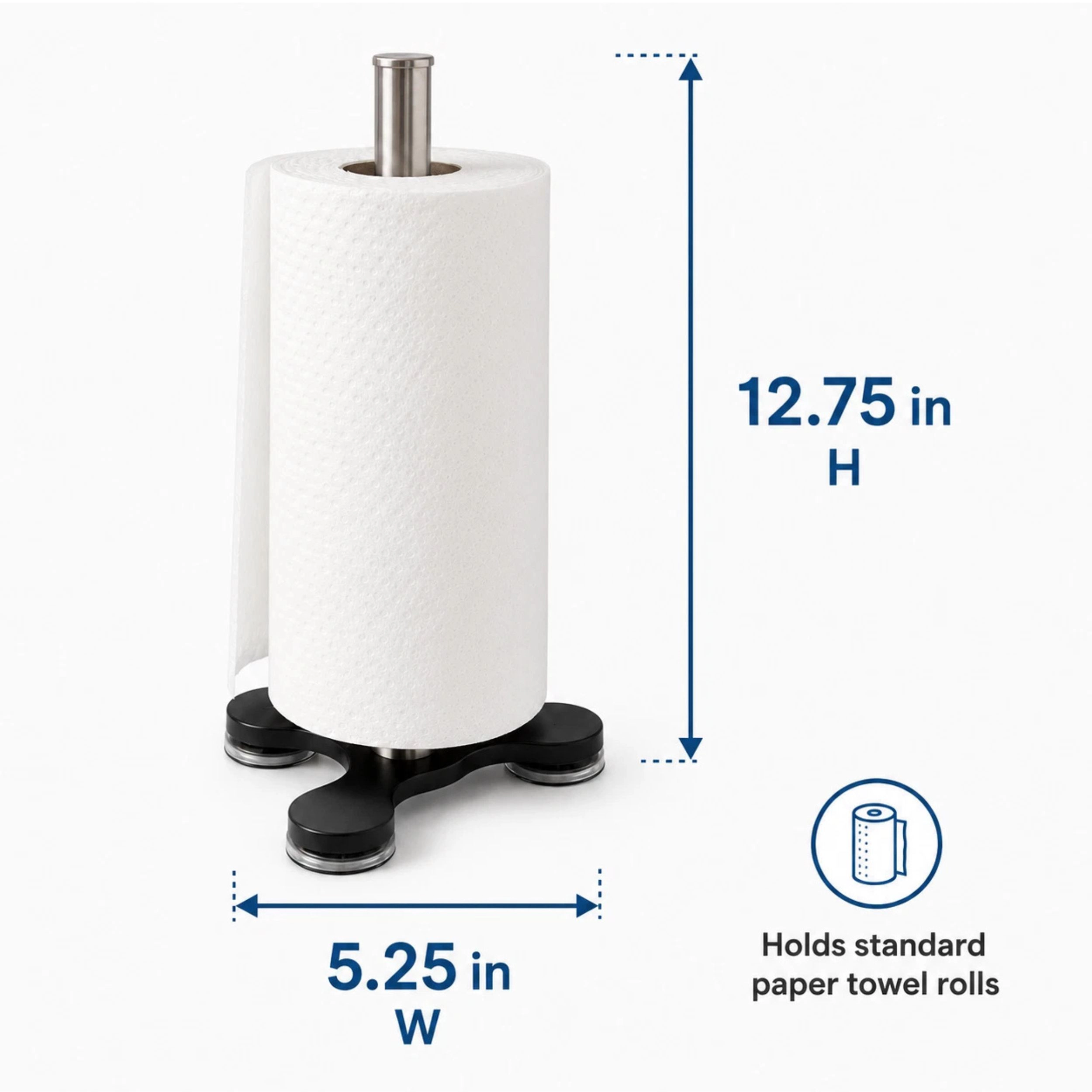Home Collection Black Stainless Steel Countertop Paper Towel Holder with Suction Base