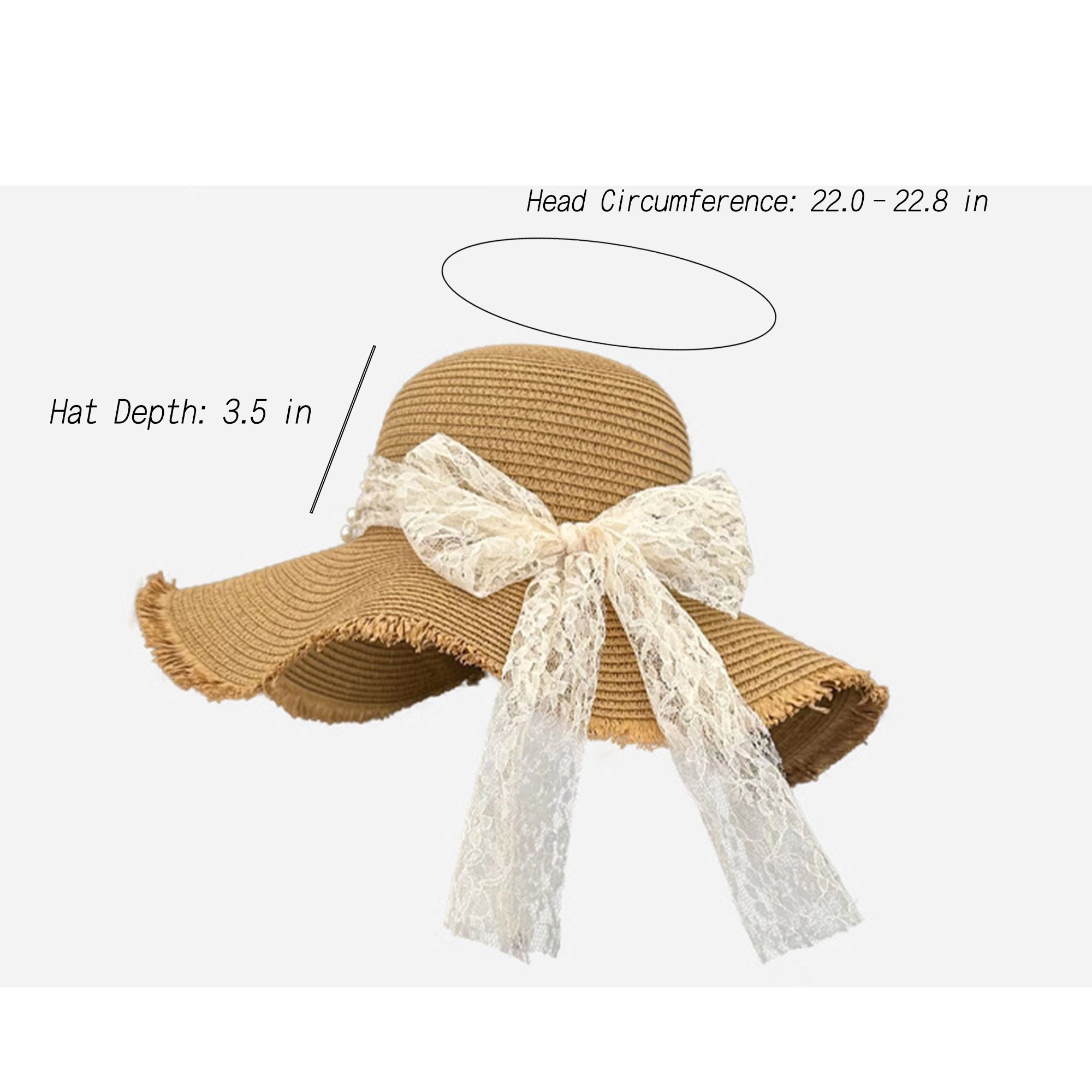 Anna-Kaci Women's Straw Wide Brim Sun Hat with Lace Bow Detail Elegant Summer Beach