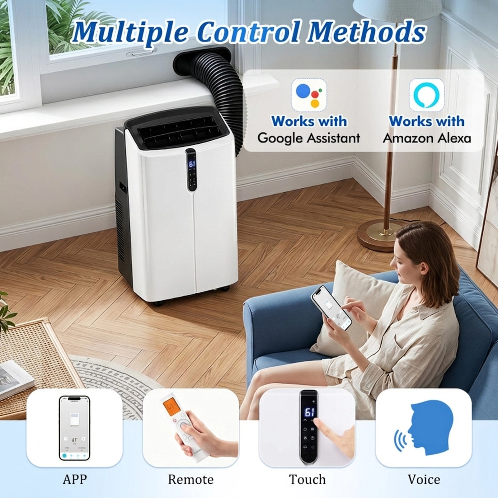 SUGIFT 14000 BTU Smart Portable Air Conditioner 10000 BTU SACC 47 dB for Rooms 750 Sq Ft 17.5-in Wide White/Black