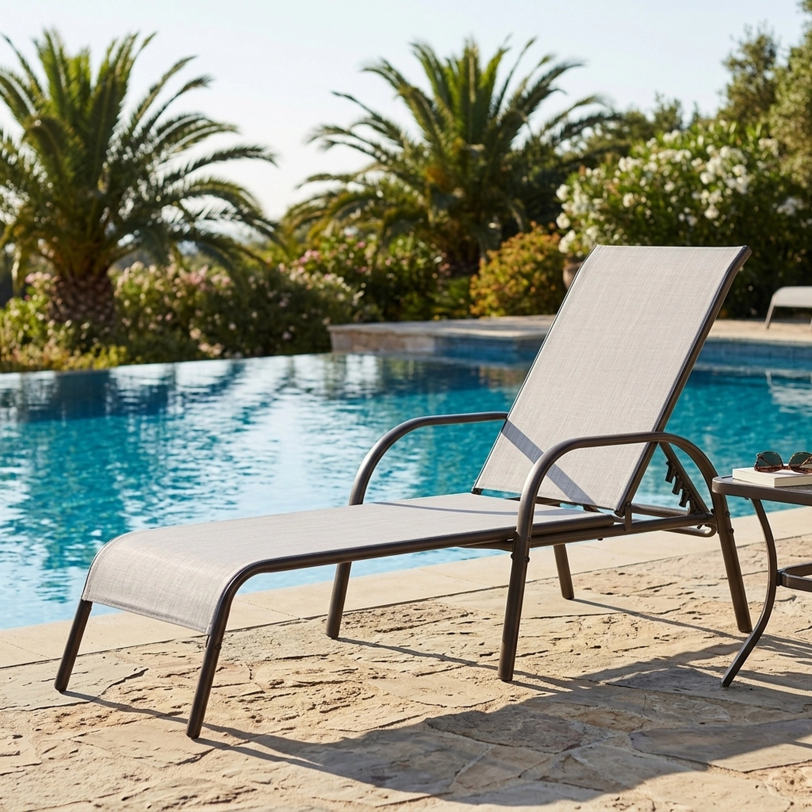 SUGIFT Folding Patio Chaise Lounge Chair, Adjustable 5-Position Backrest, Gray