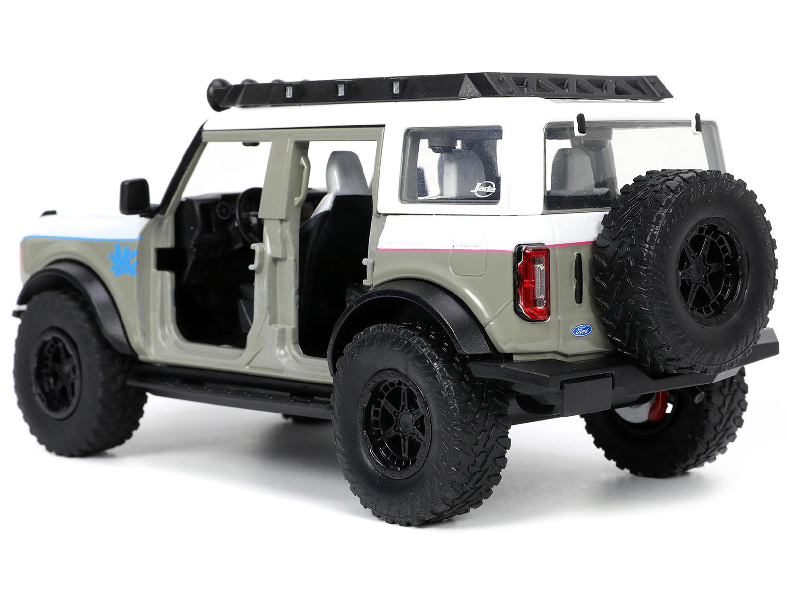 Jada 2021 Ford Bronco Gray and White with Matt Black Hood with Roof Rack "M2 Motoring" "Just Trucks" Series