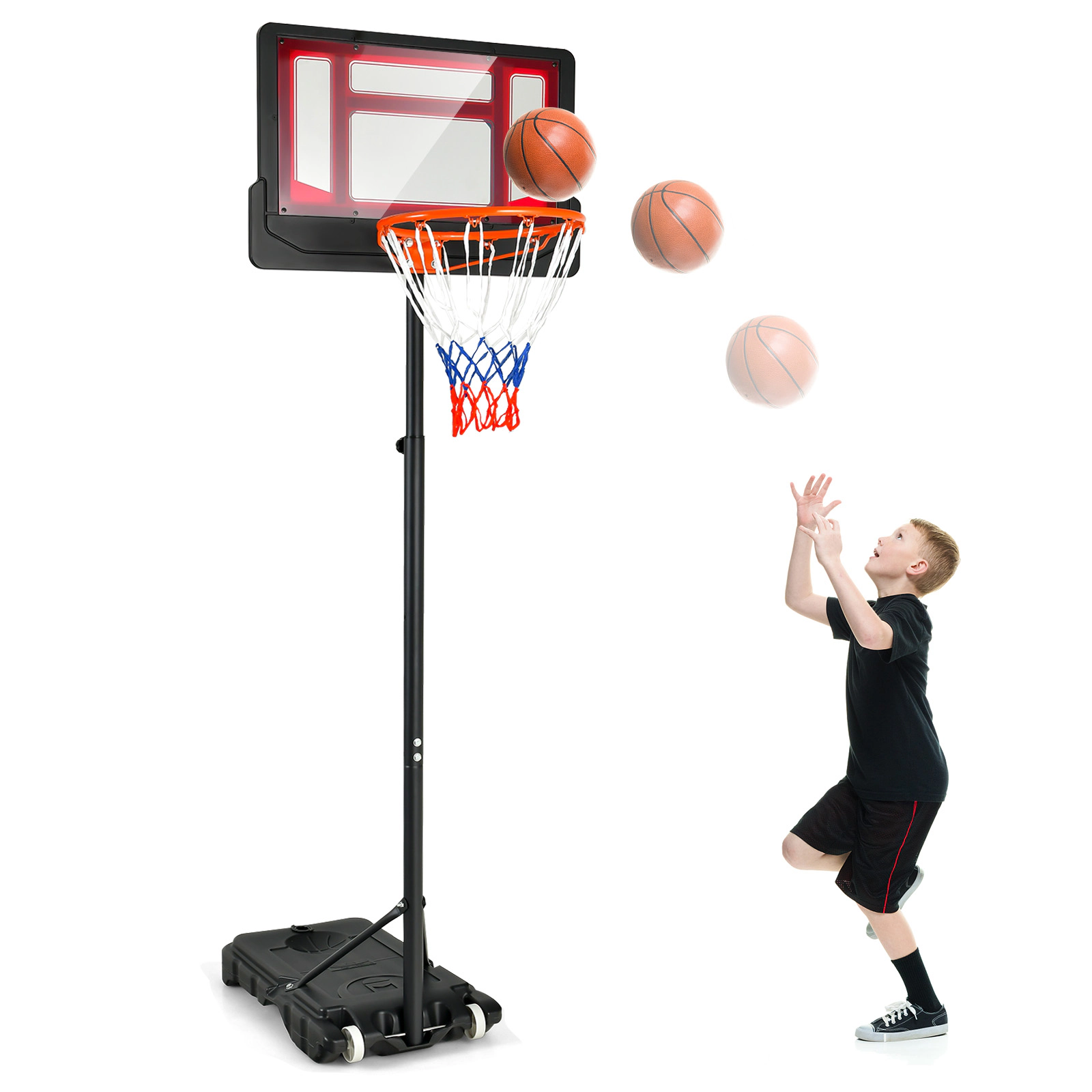 SUGIFT 4.3-8.2 ft Adjustable Portable Basketball Hoop with 30 x 19.5 in Backboard and Wheels Red Black Blue