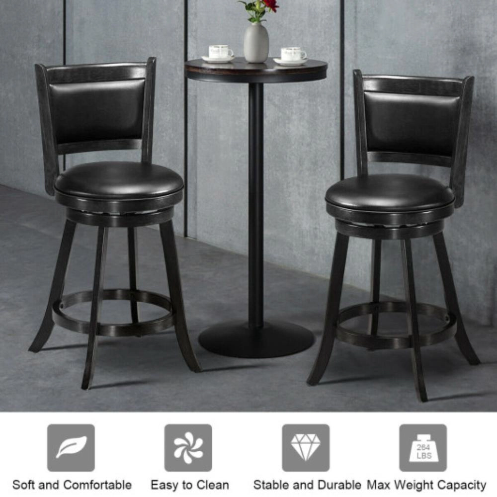 Hivvago 2 Pieces 24 Inches Swivel Counter Stool Dining Chair Upholstered Seat