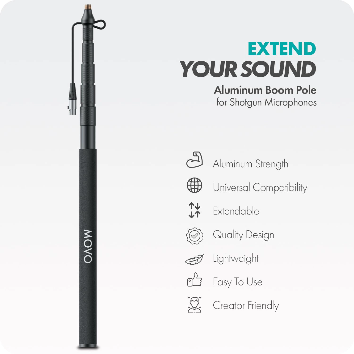 Movo CMP-17C Professional 9.8' Aluminum Boom Pole for Shotgun Microphones with Internal XLR Cable