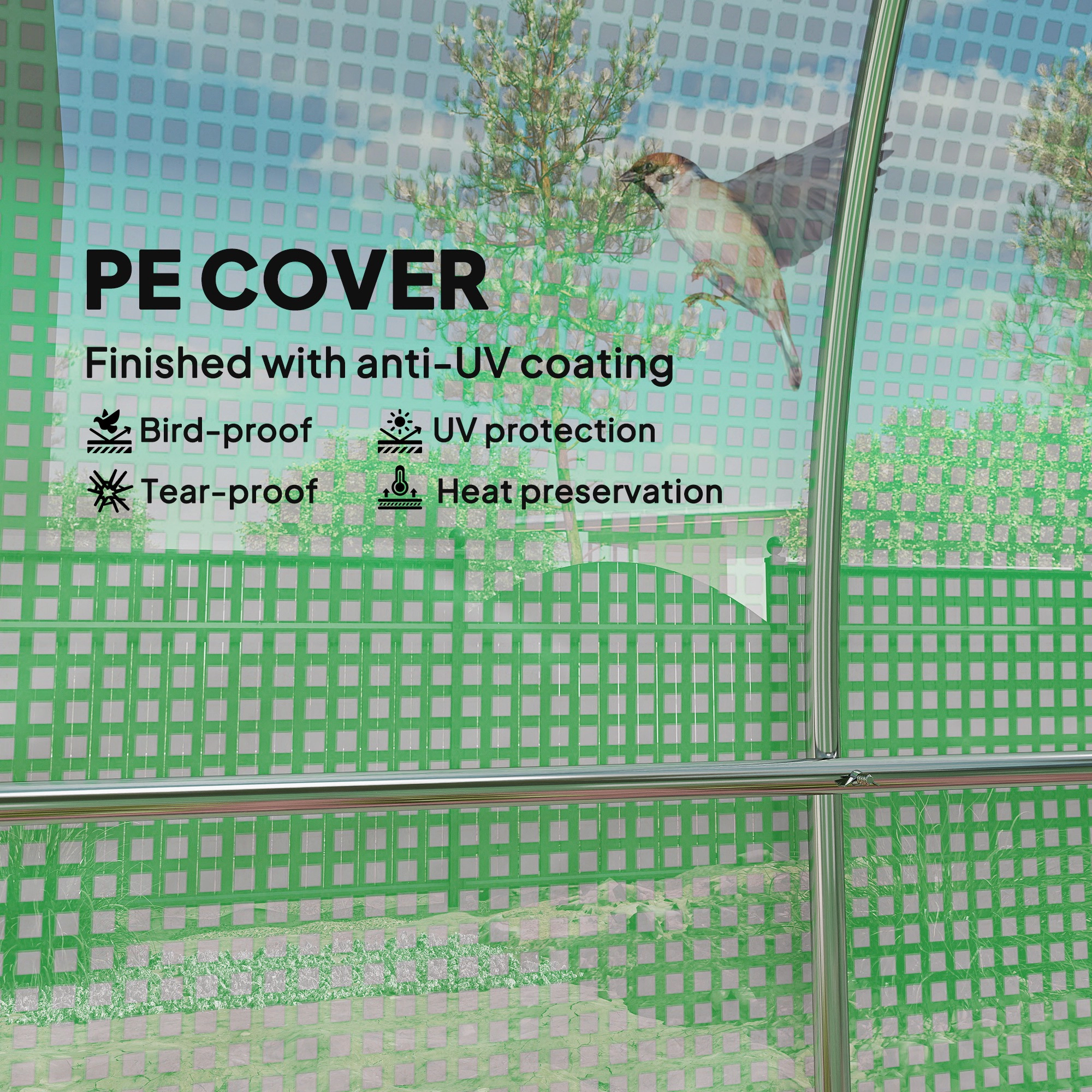 HONGGE Hoop House Greenhouse Walk-in Tunnel with 2 Support Rods Zippered Roll-up Mesh Door 14.6'x6.5'x6.6'